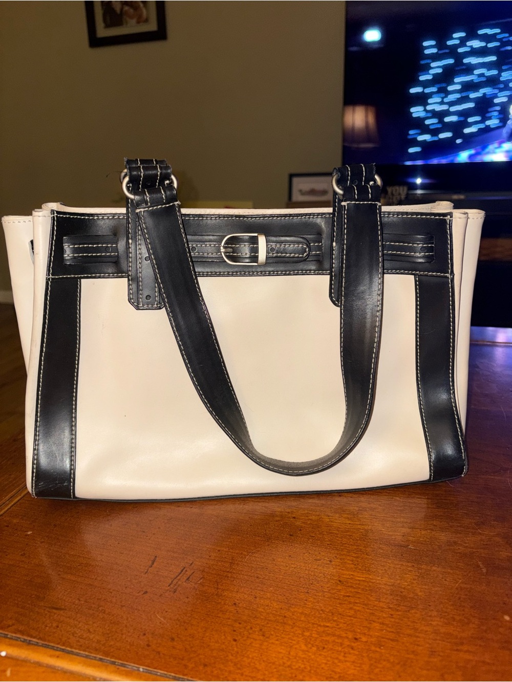 Longaberger Cream and Black Structured Shoulder Bag